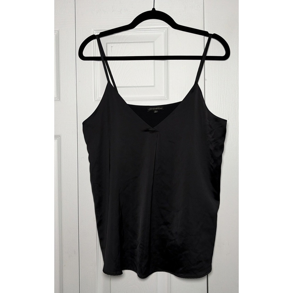 Shinestar V-Neck Satin‎ Camisole Womens Size L Black Spaghetti Strap Tank Satin